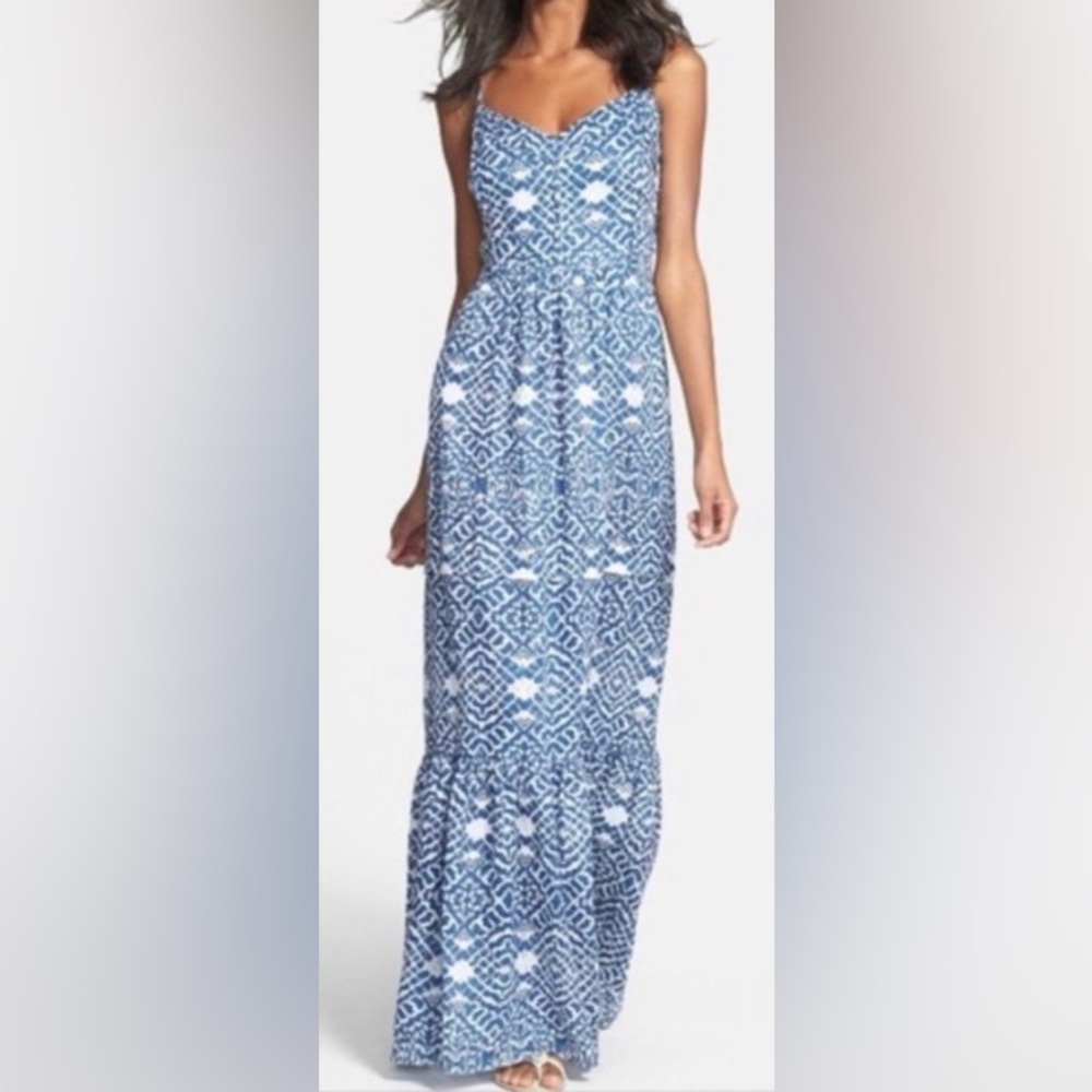 Betsey Johnson Blue and White Maxi Dress Spaghetti Strap Maxi Dress Smocked back